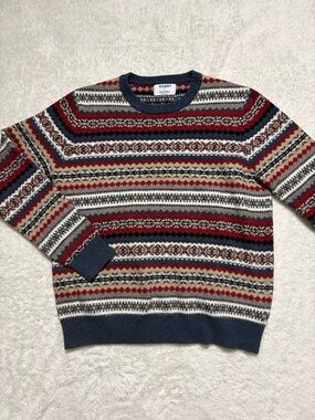 Old Navy Men's Fair Isle Crewneck Sweater - Navy, Red, Cream, Tan